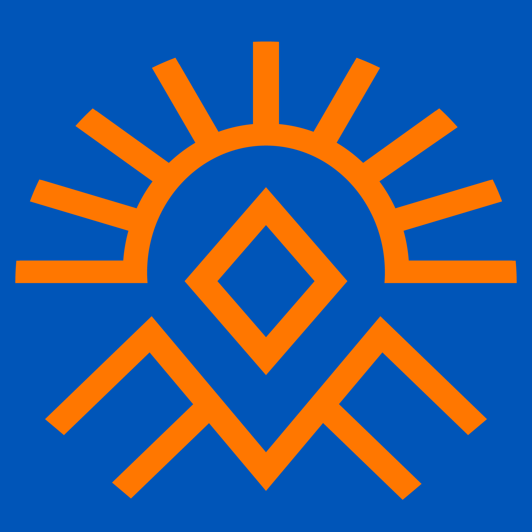 Logo Fabrique du Souk sur fond bleu avec symbole soleil et montagne stylisé au centre