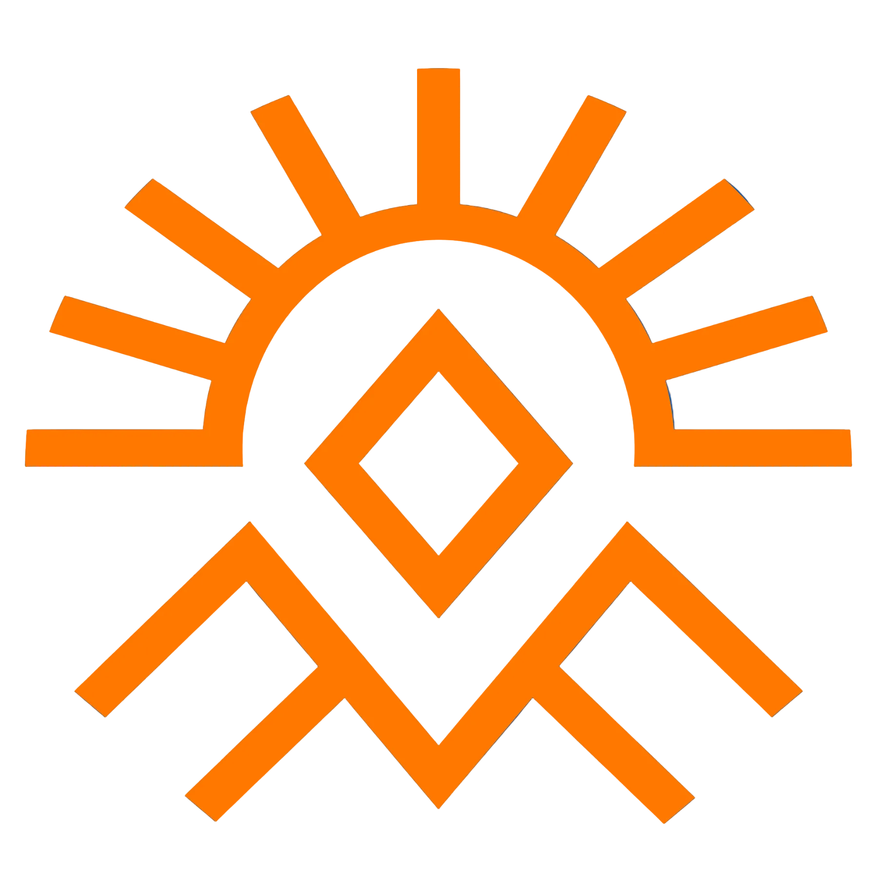 Logo Fabrique du Souk sur fond bleu avec symbole soleil et montagne stylisé au centre